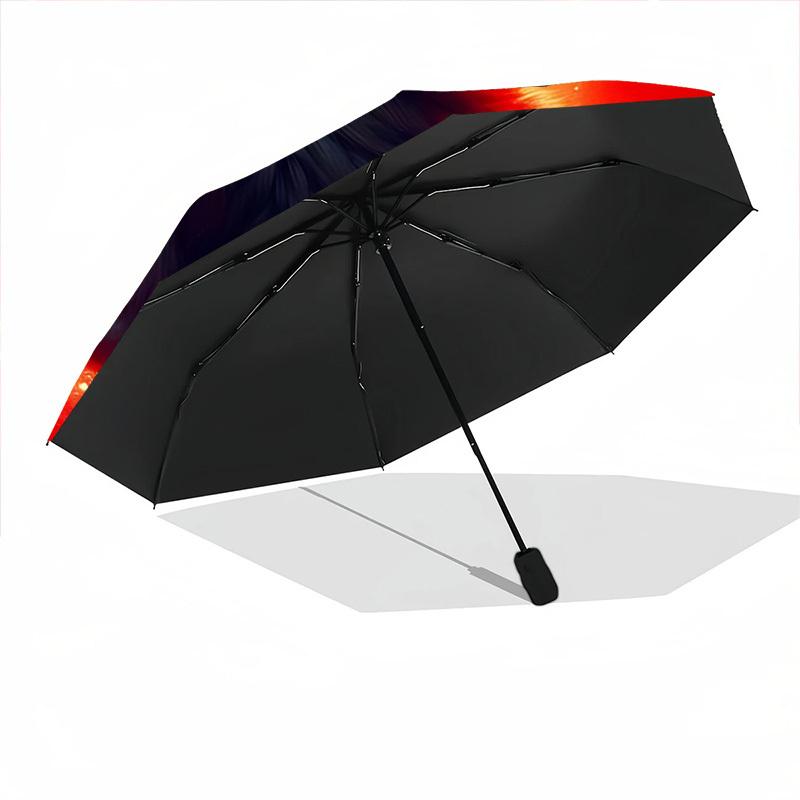 1pc Black Cat Auto-Fold Umbrella with One-Touch Open/Close - 8 Reinforced Ribs for Windproof Stability, Yy251118256