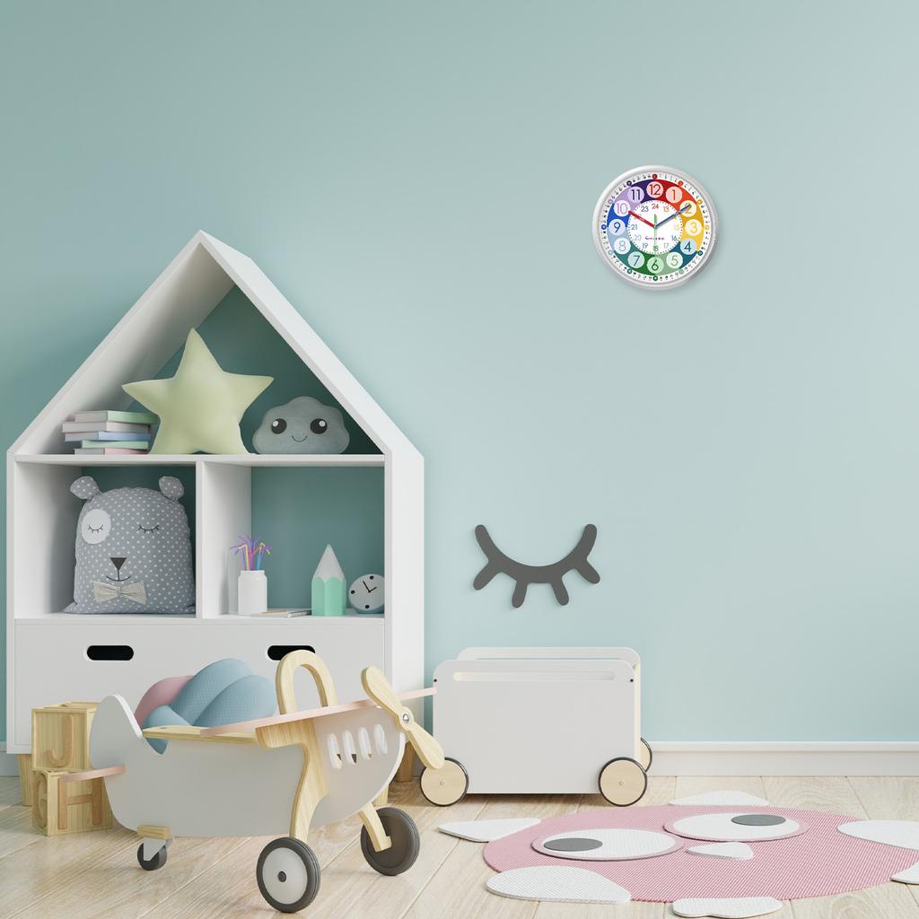 Colorful Digital Plastic Glass Teaching Wall Clock Living Room Bedroom Kitchen Home Decoration Silent Quartz Clock Holiday Gift (No Battery)