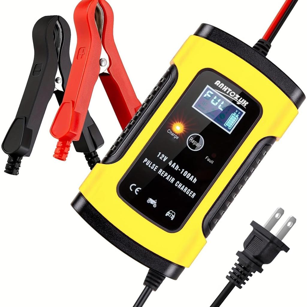 Car Battery Charger Fully-Automatic Smart Trickle Charger Battery Maintainer Pulse Repair Charger Suitable for Car/Moto/Boat/RV/SUV/ATV
