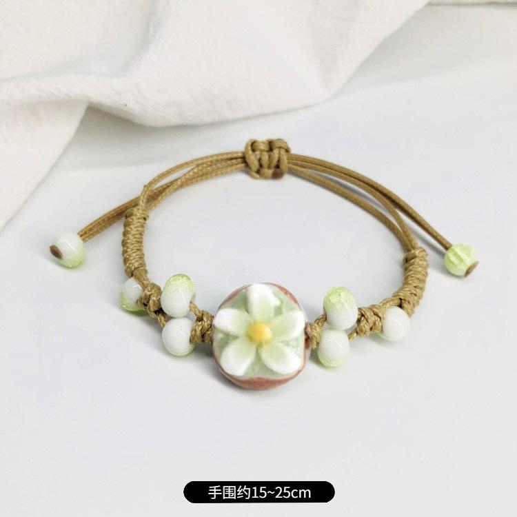 Retro Stone Flower Bracelet Female Jingdezhen Handmade Jewelry Woven Ceramic Pinched Flower Bracelet