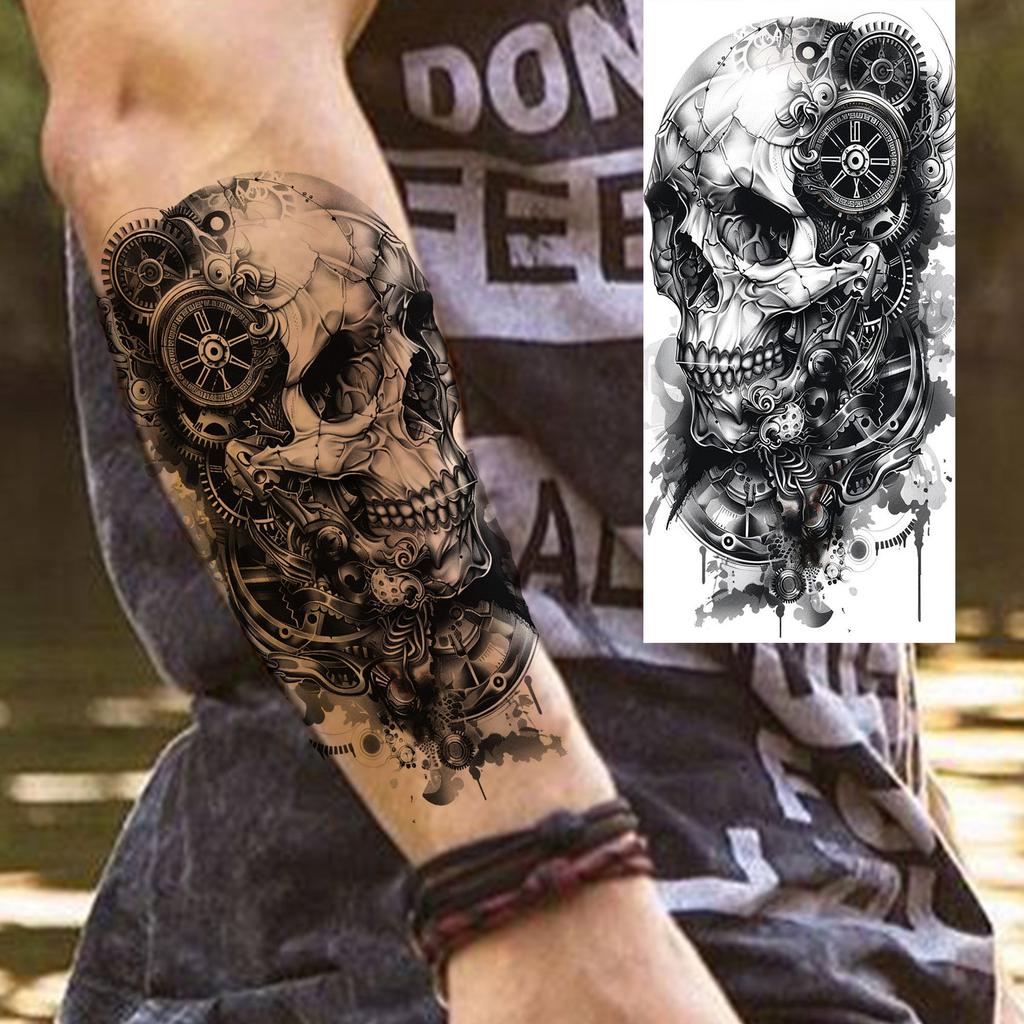 1 Blatt Gruseliger Sensenmann Totenkopf Temporäre Tattoos Halloween Tattoos Langlebig Wasserdicht Tiger Wolf Bestie Fake Tattoo Aufkleber