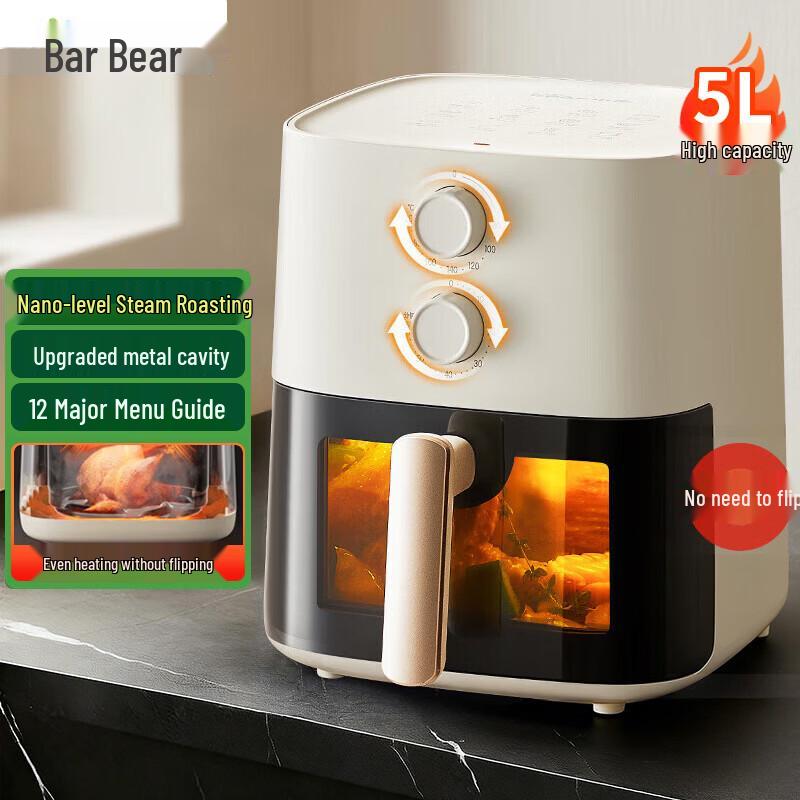 Bear 5L Smart Steam Air Fryer with Visible Window