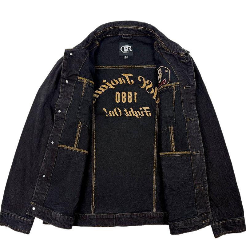 European and American Style Men's Heavy Denim Jacket with Embroidery, Suitable for Spring and Autumn, American Retro Jacket for Fall and Winter