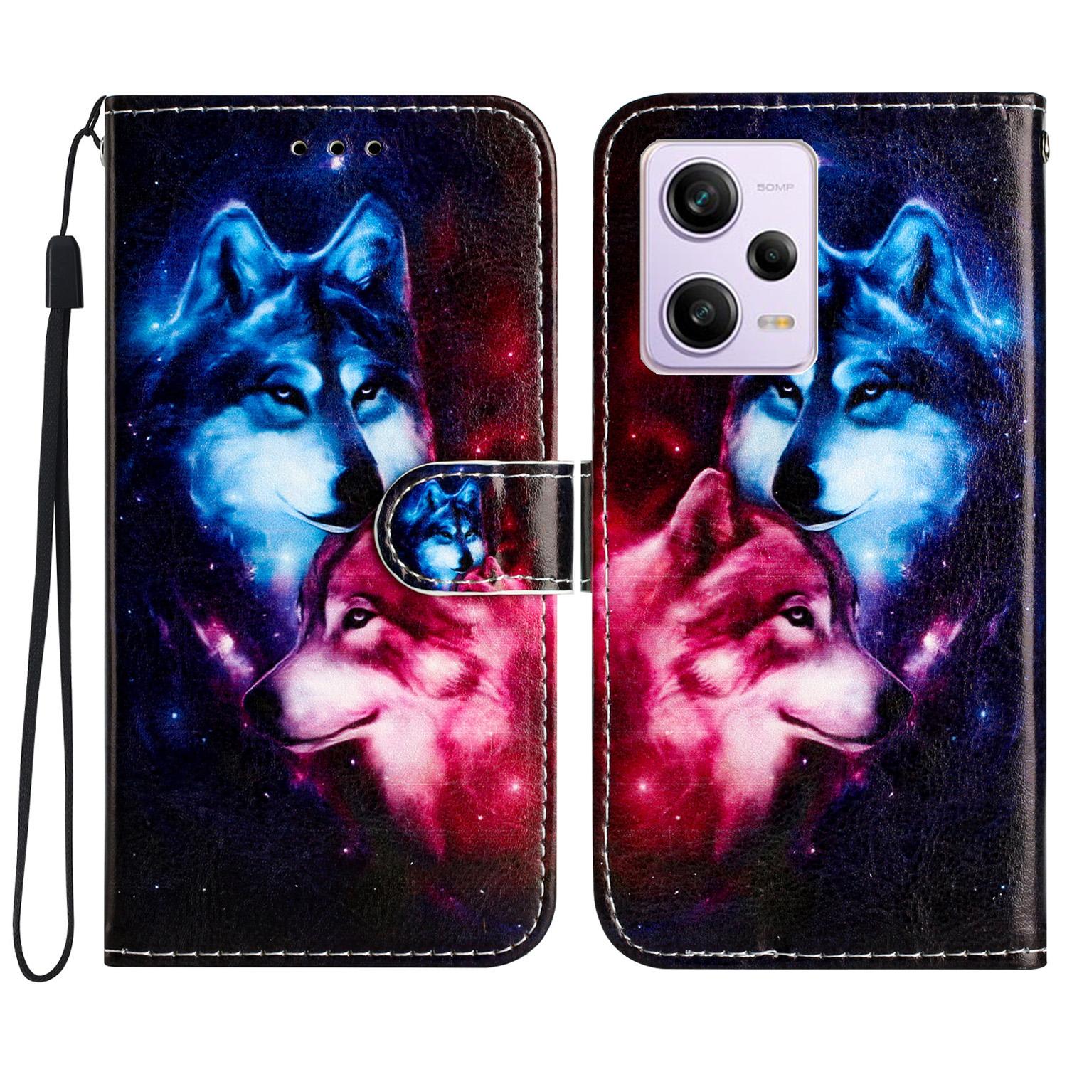 

For Xiaomi Poco X5 Pro 5G/Redmi Note 12 Pro Speed 5G/Note 12 Pro 5G Pattern Printing Phone Case PU Leather Wallet Stand Cover Couple Wolf