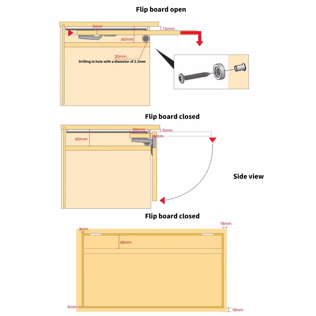 Steel Flip Up Concealed Cabinet Door Tracks Smooth & Quiet Folding Hidden Door Rails Set for Efficient Organization