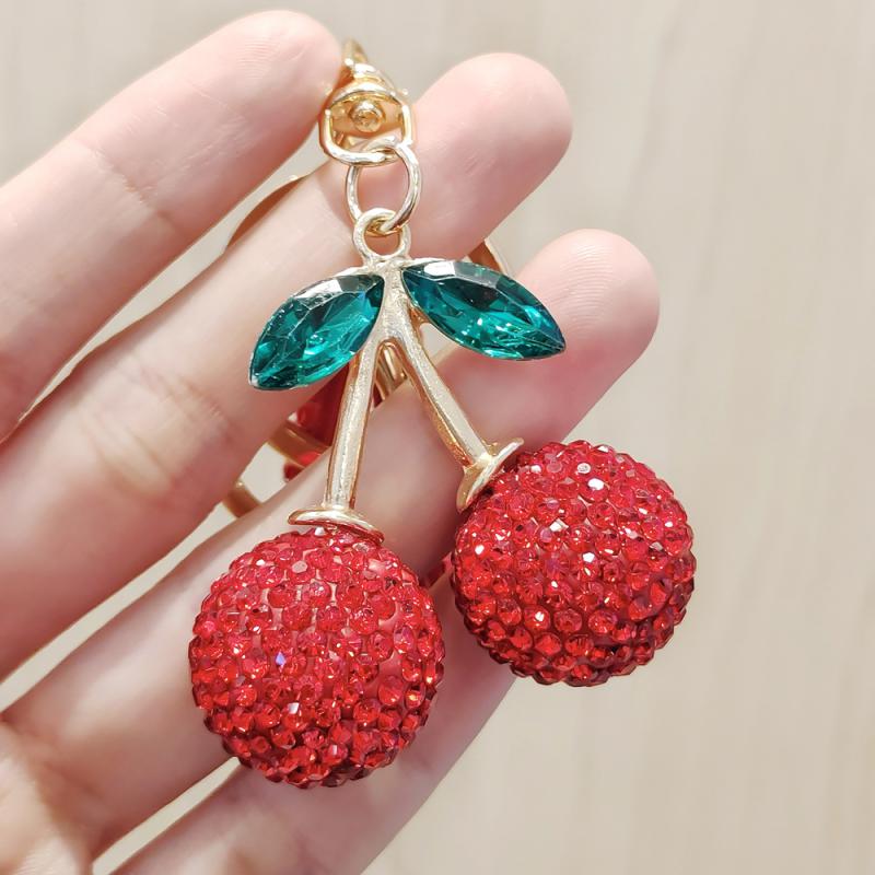 Creative Alloy Diamond Inlaid Red Cherry Keychain Fashion Simulation Fruit Keychain Exquisite Bag Decoration Accessories Gifts