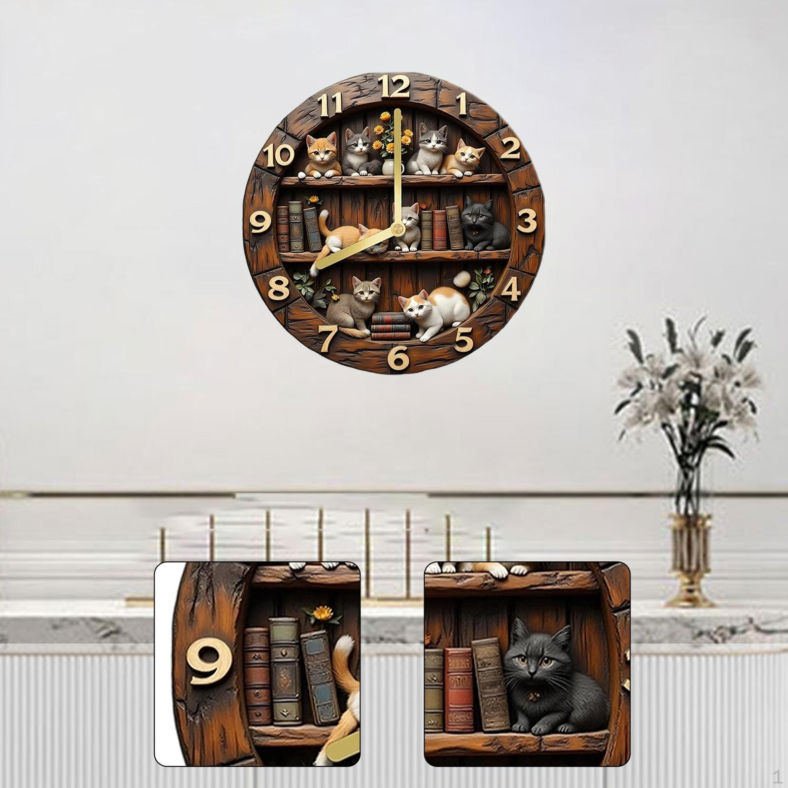 

2D Retro Clock Round Mute Antique Hanging Living Room for Bar Bedroom Farmhouse Cafe 20cm