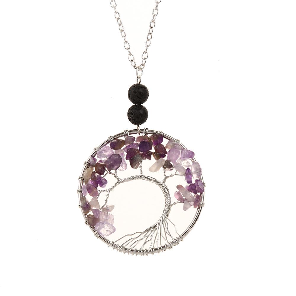 

Natural Stone Crystal Volcanic Stone Pure Hand-Wound Gravel Tree Of Life Curved Tree Necklace N13 Agate
