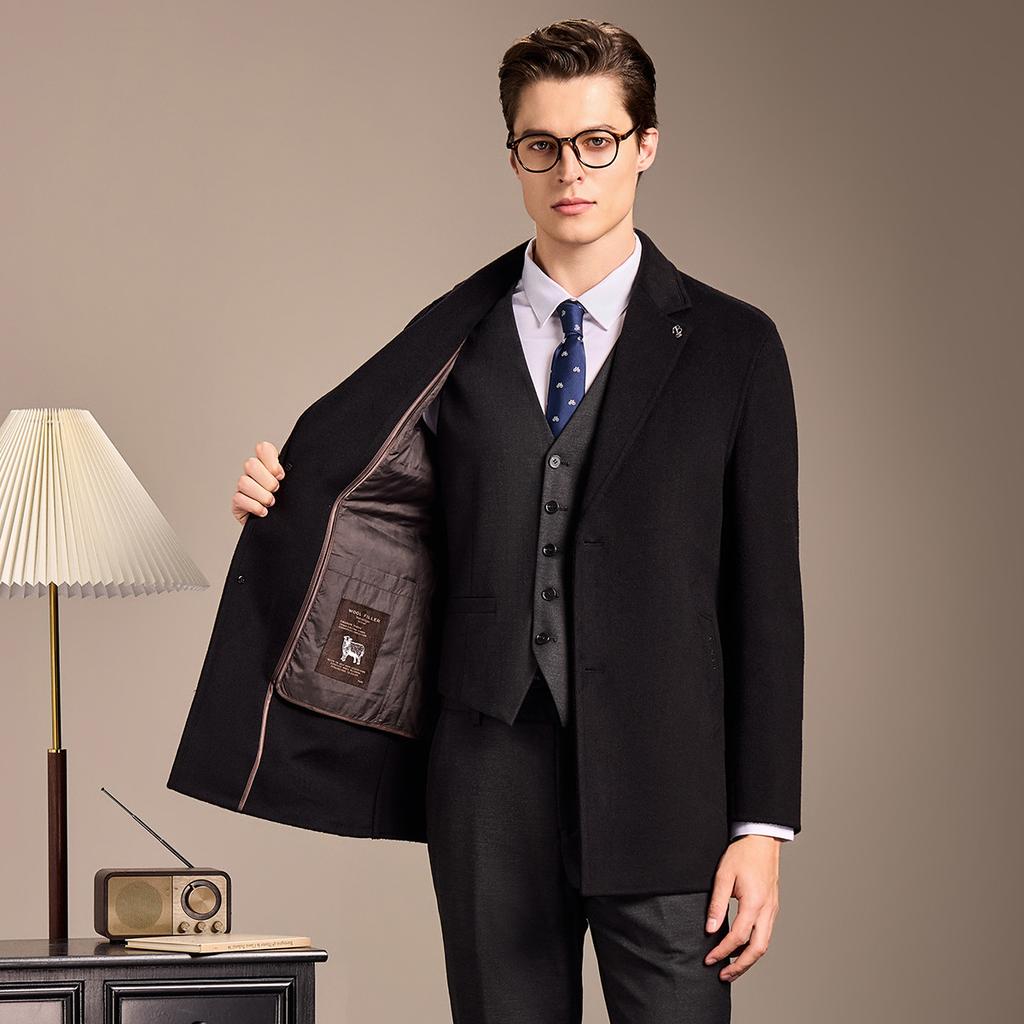 Men's Goat Fleece Wool Light Luxury Business Medium to Long Wool Coat with Detachable Down Inner Container