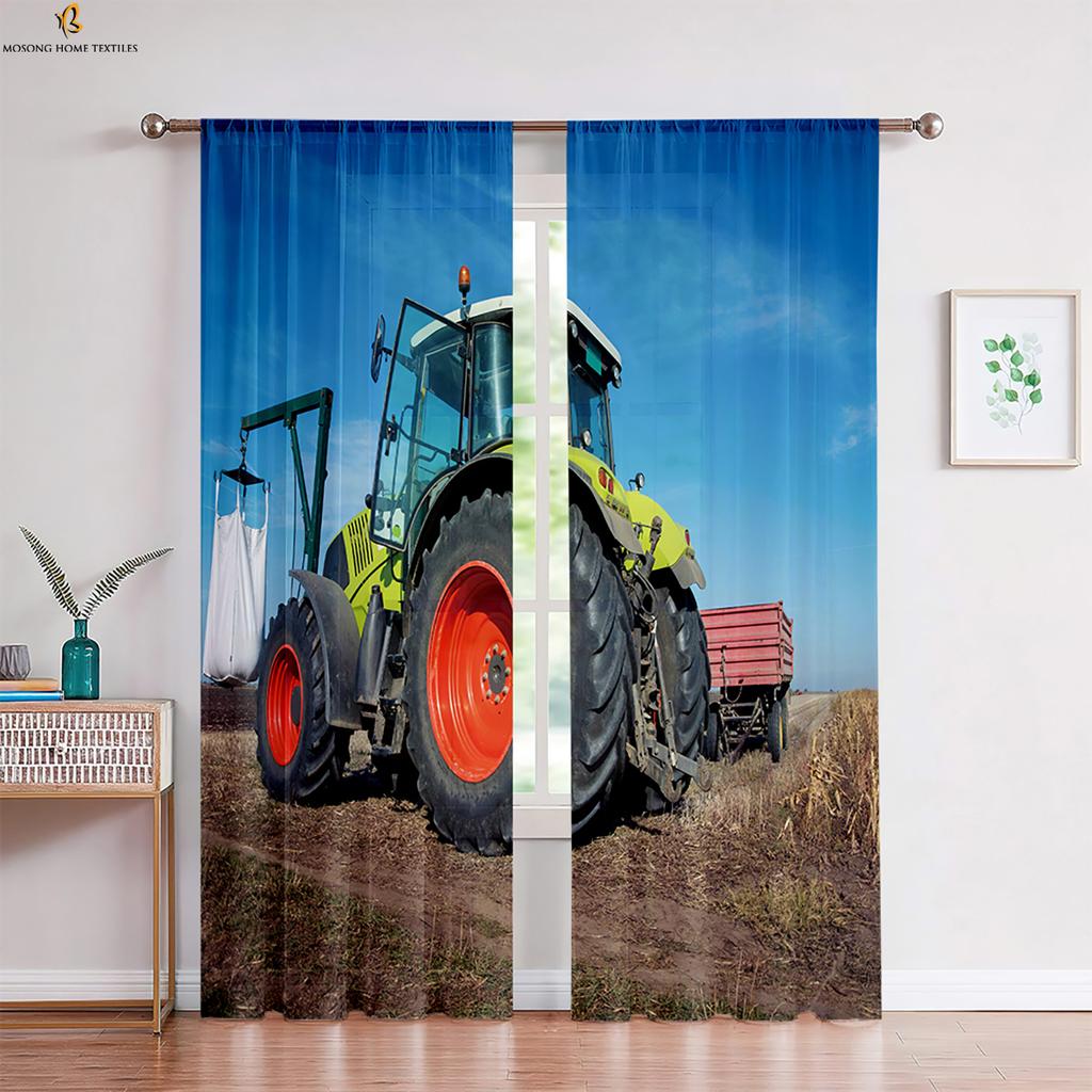 Cool Car Tractor 3d Printed Curtains Suitable For Bedroom Living Room Kitchen Decorative Curtains Easy To Wash And Protect 2 PCS