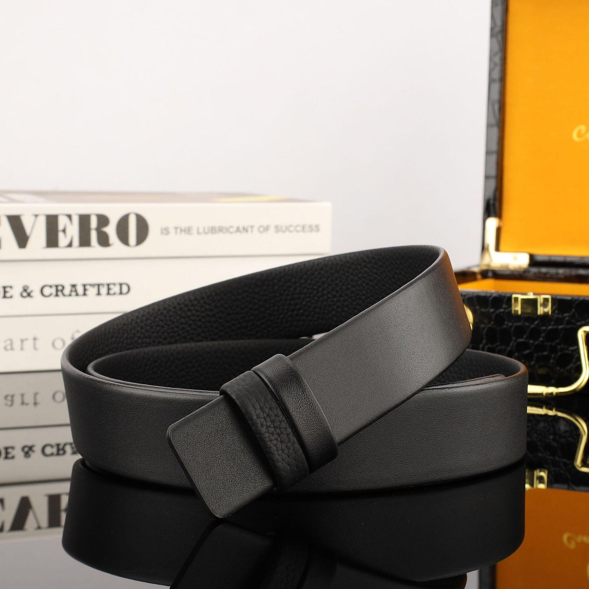 

Мужской 3,5 Черный Бесшовный Ремень из Коровьей Кожи - Высококачественный Формальный Перфорированный Пояс 105cm