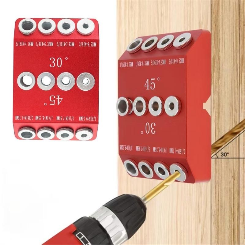 30 45 90 Degree Angle 4 Drill Hole Guide Jig Portable Cable Railing Lag Screw Drilling Templates Block for Angled