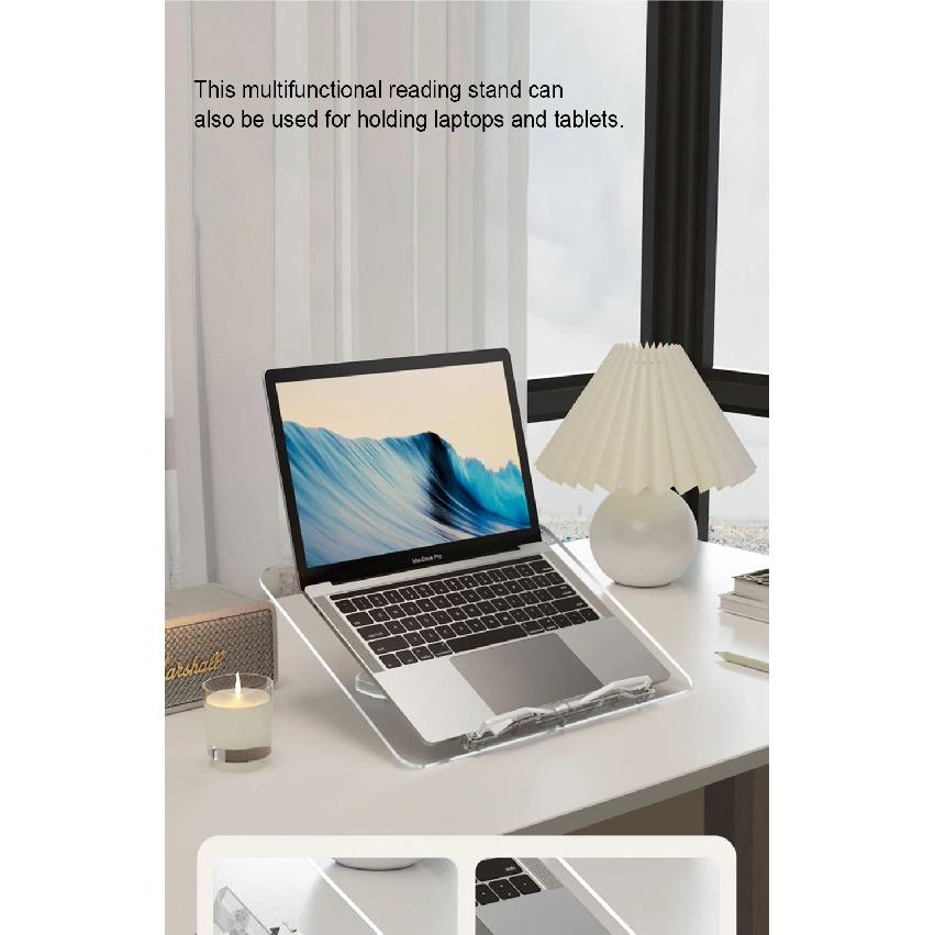HKYC Transparent Book Stand with 13 Adjustable Height Portable Cookbook Holder Reading Bookstand for Laptop Tablet Macbook iPad