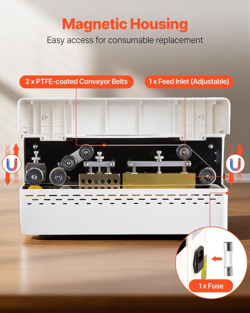 Continuous Sealing Machine, 8-12 mm Seal Width, Automatic Continuous Band Sealer with Digital Temperature Control, Automatic Shutdown, Heat Sealing