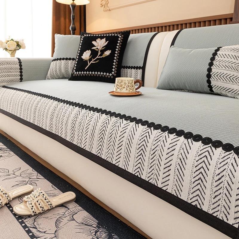 French Summer Ice Silk Sofa Cushion Mat Seat Cushion All-Inclusive Combination Sofa Cover Summer Universal Set Cover