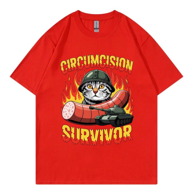 

Circumcision Survivor Funny Cat Meme Graphic T Shirts Harajuku Y2k Short Sleeve Tshirts Men Women Casual Loose Cotton Tshirt S