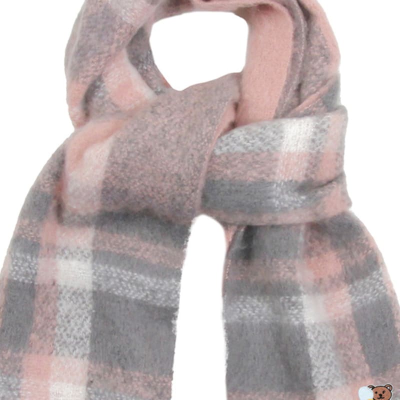 GRAVER [BAG&ACC] Flower Bear Embroidered Bold Check Muffler_Pink