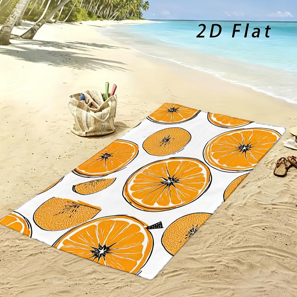 Summer Vacation Beach Towel 1Pc Microfiber 2D Flat Printed Sandproof Waterproof Tropical Orange Travel Sea Mat