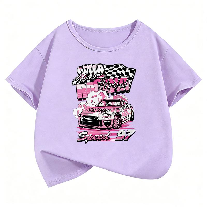 Streetwear Car Design T-Shirt Printed T Shirt Girls' Summer Cartoon Short Sleeve Tops T-Shirts Cute Girls Clothing