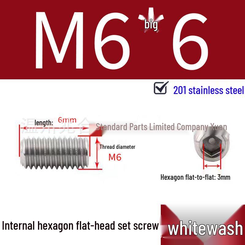 201 Stainless Steel Headless Set Screw - Flat End Socket Screw