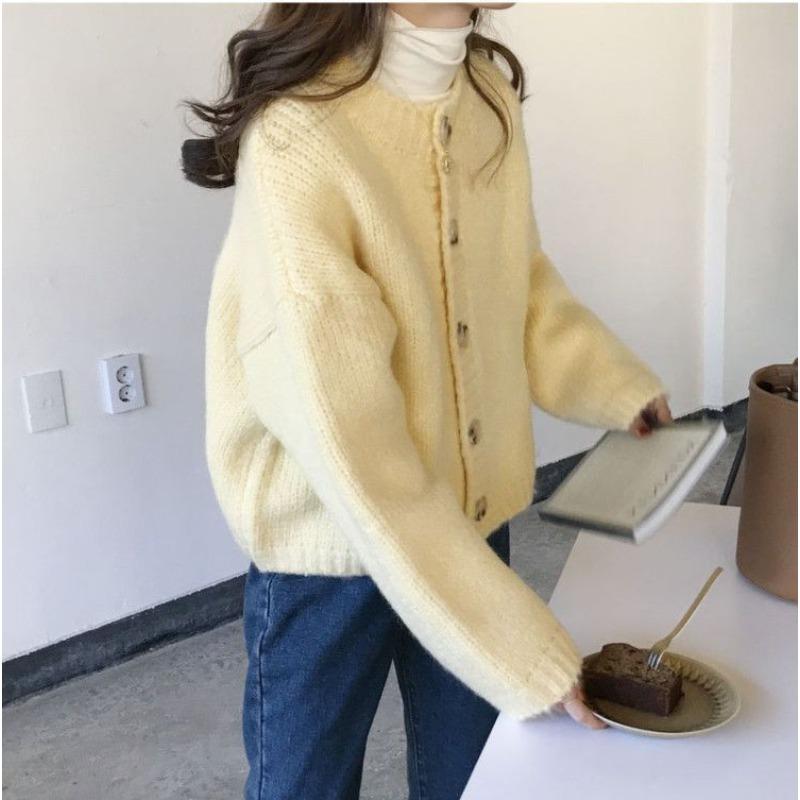 

Осенняя одежда осень новая вязаная кофта желтый кардиган свитер женский свободный нежный ветровка женская XXL жёлтый