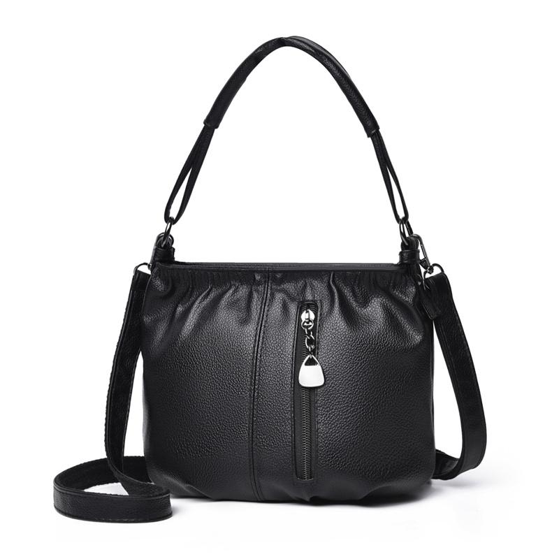 Soft PU Shoulder Bag with Front Zip Closure and Adjustable Strap Elegant Women s Everyday Tote чёрный
