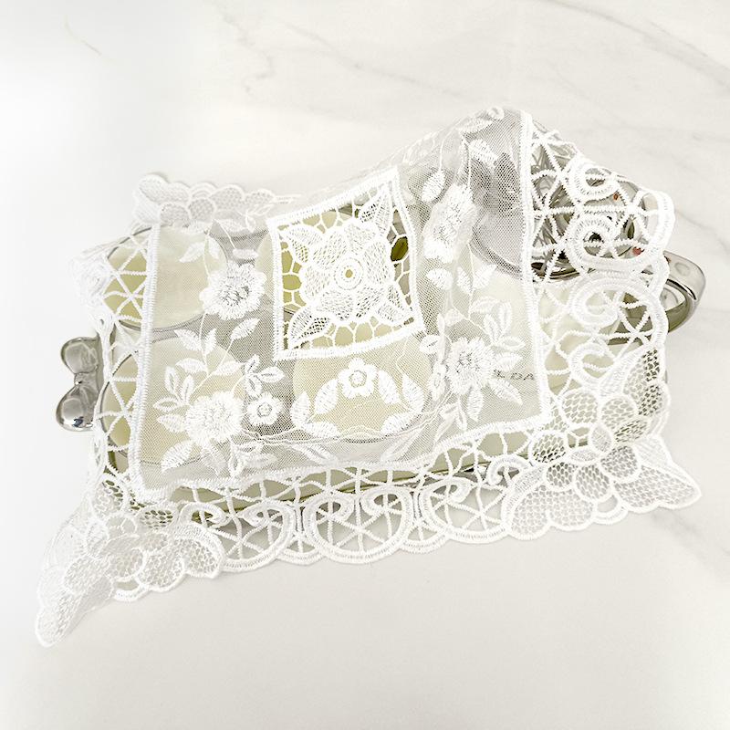 Lace Embroidered Cover Towel Household Decoration Dust Cover Embroidery White Beautiful Tablecloth Transparent Mesh Photo Decoration