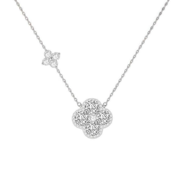 Sterling Silver Four-Leaf Clover Necklace: Elegant Diamond Pendant Clavicle Chain for Women - Perfect Valentine's Day Gift