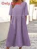 Cotton Linen A Line Dress With Ruffle Detailing For Summer Casual Wear