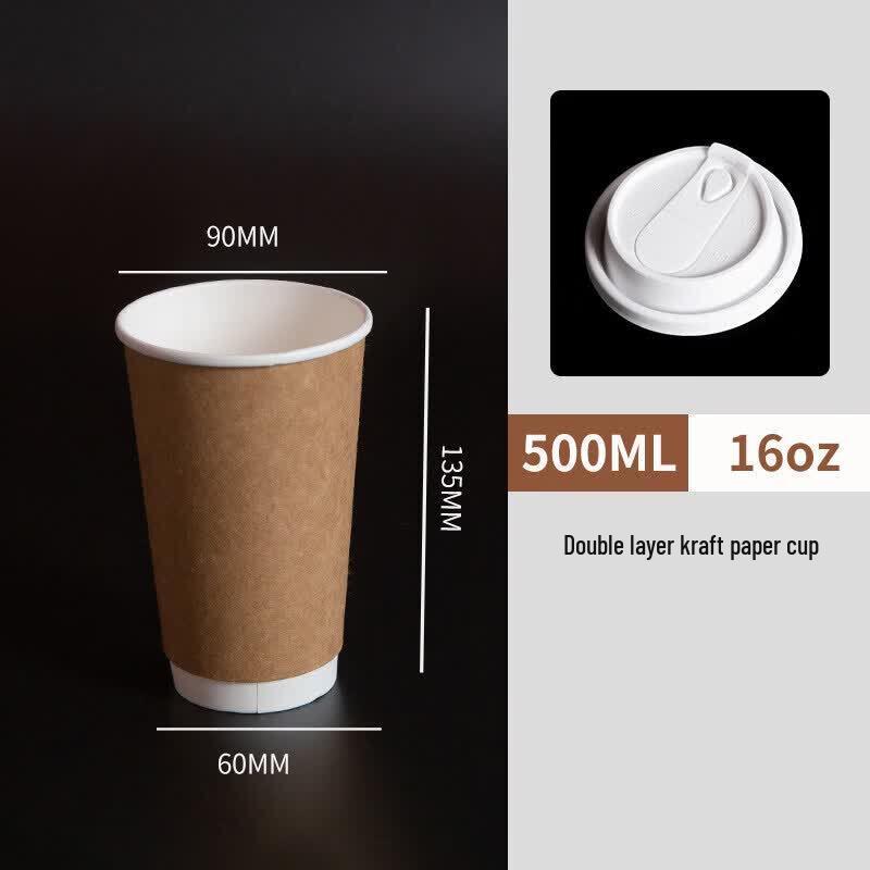 OEING Disposable Double-Layer Heat-Insulated Kraft Coffee Cups