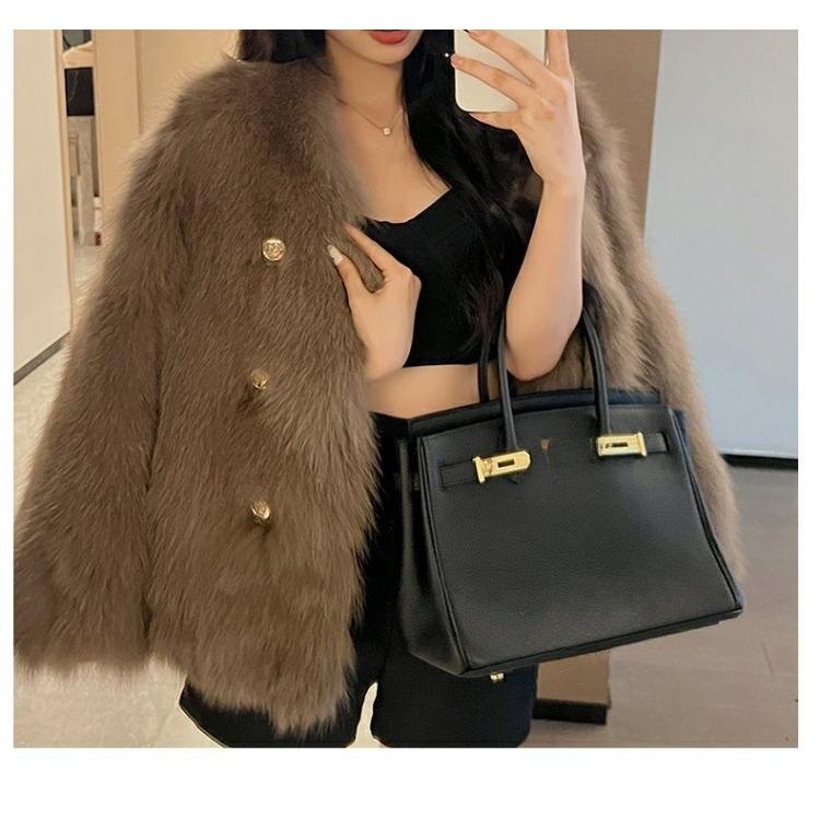 Modischer, umweltfreundlicher, einfarbiger Kunstfuchspelzmantel für Damen mit elegantem Temperament