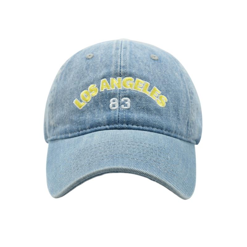 Unisex Summer Top Quality Embroidered Stitching Los Angeles Washed Denim Baseball Cap Hat For Women Sunshade Outdoor Adjustable Visor Cap