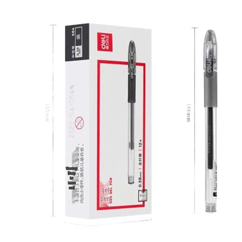 Deli S84 0.38mm Black Gel Pens (4 Boxes)