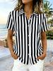 Women's Multicolored Stripes 3D Print Lapel Shirt Short Sleeve Button Down Casual Tops Summer Beach Hawaiian Wear Lightweight