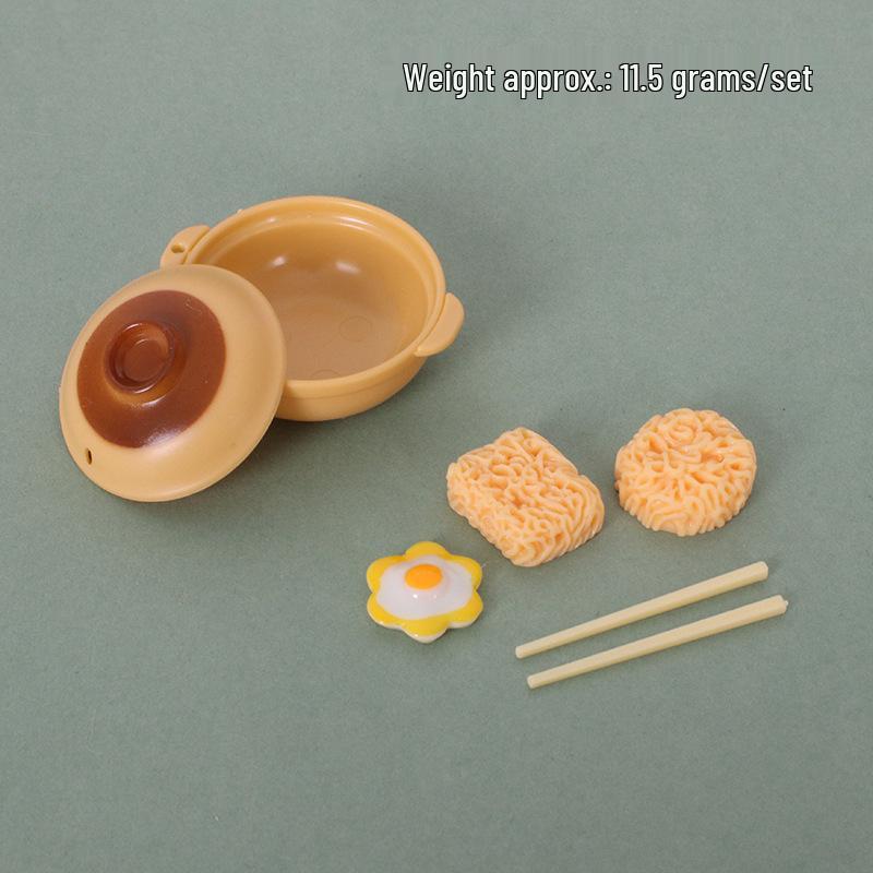 Dollhouse Miniature Instant Noodles Set with Clay Pot, Chopsticks, and Egg Model for Scenic Displays