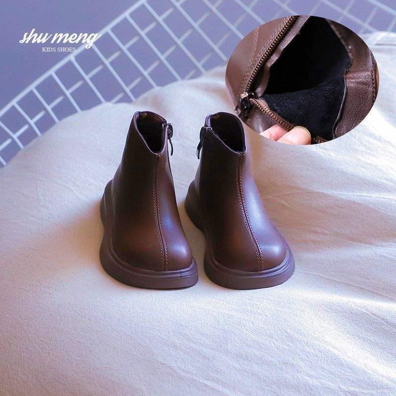 2025 Çocuk Martin Botları: Sonbahar/Kış Kız Çocuk Prenses Deri ve Erkek Çocuk Polar Pamuk Botları