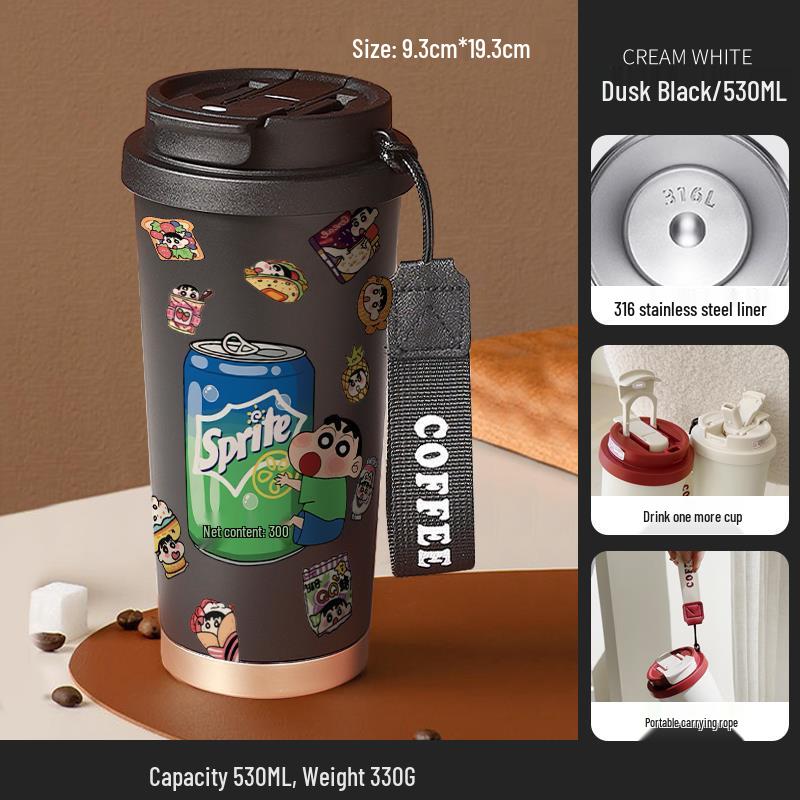 Crayon Shin-chan 316 Stainless Steel Insulated Cup with Straw – Large Capacity Cartoon Design. 530ml