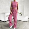 2026 Women's Knit Casual Two-Piece Set: Short Tank Top & Wide-Leg Sports Pants