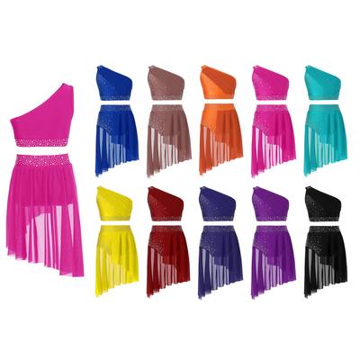 Kinderen Meisjes 2 Stuks Dans Outfit Ballet Gymnastiek Turnpakje Atletische Crop Top met Tutu Rok Lyrische Dans Jurk