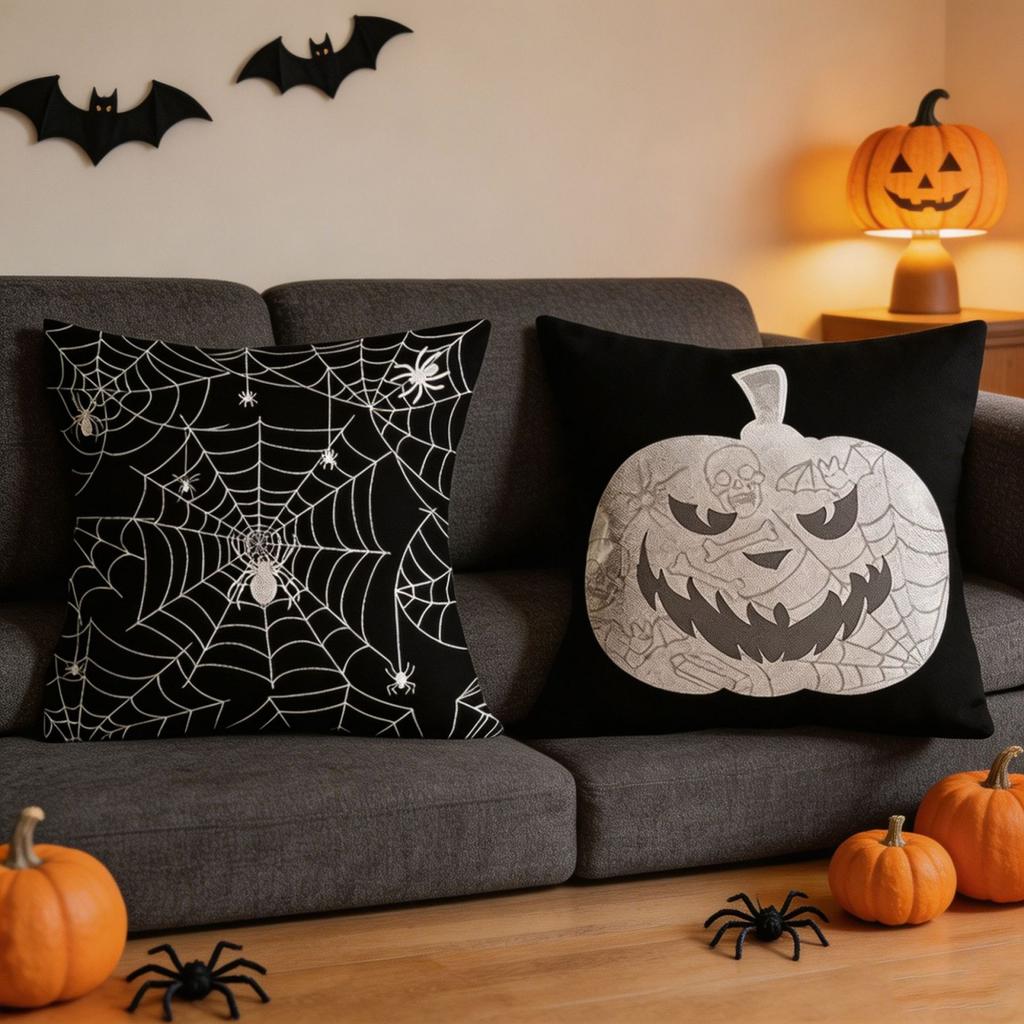 Halloween Decorative Pillow Cover 45x45cm Bat Pumpkin Print Cushion Case for Sofa Bed Home Atmosphere Decoration