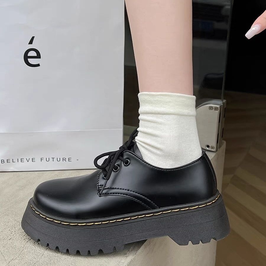 Retro Design Yang Mi Same Small Leather Shoes In the Autumn of 2025 New Muffin Flat Thick Sole Heightening Mary Jane Shoes