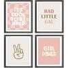 Rad Little Gal Retro Pink Beige Preppy Checkered Peace Sign Girl Power Poster Prints for Girl Teen Room Dorm Decor,Preppy Decorations Prints Wall Art