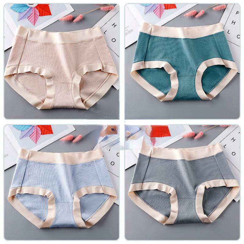 Eske med 4 stykker bomull dameundertøy Middels midje sømløse trekantede bukser Antibakterielt og pustende undertøy