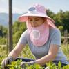 Breathable Solar Fan Hat UV Protection Elastic Wide Brim Fan Hat with Face Cover Adjustable Cooling Sunshade Hat Camping