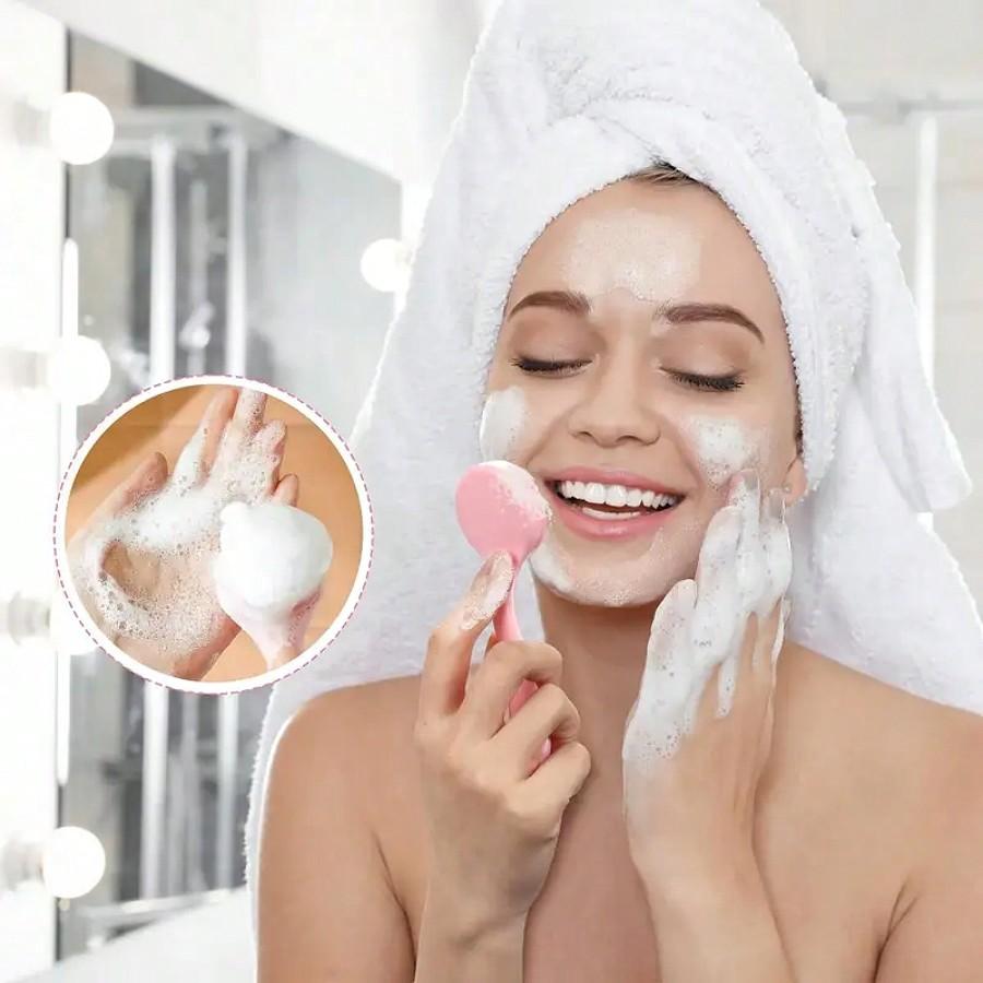 1pc Facial Brush Silicone Facial Cleansing Brush Manual Skin Silicone Exfoliating Brush Handheld Face Scrubber Reusable Facial Cleansing Brush