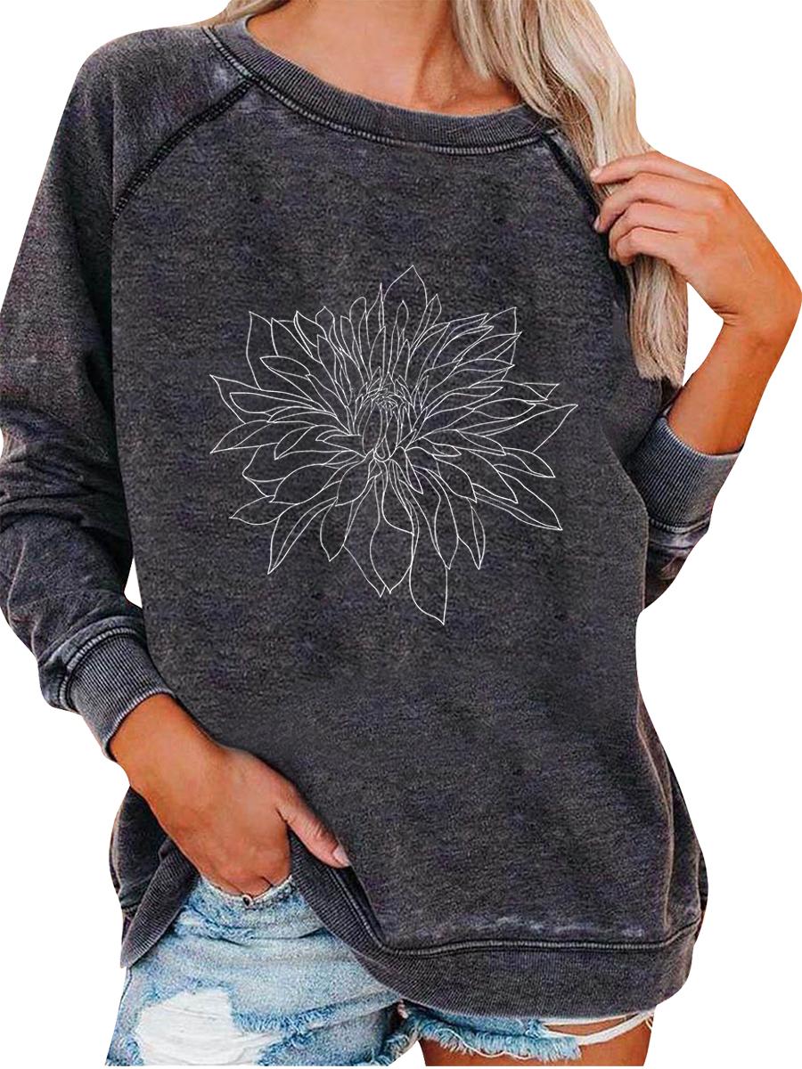 

Women s Loose Pullover Sweatshirt Spring/Fall Fashion Print Top 3XL серый