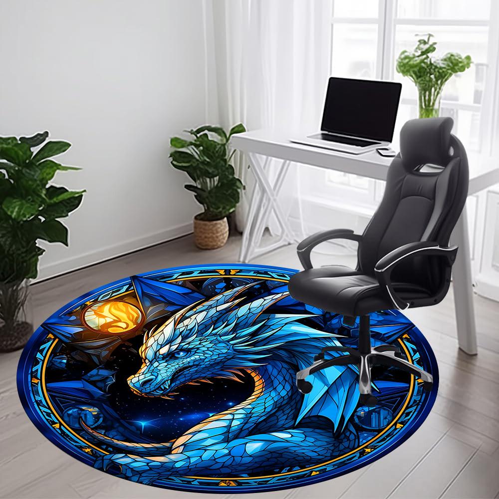 1pc Dragon Fantasy Office Round Area Rug,  Mat Suitable ForOffice, Under Office Chairs Bedroom Living Room Home Decor, Room Deco