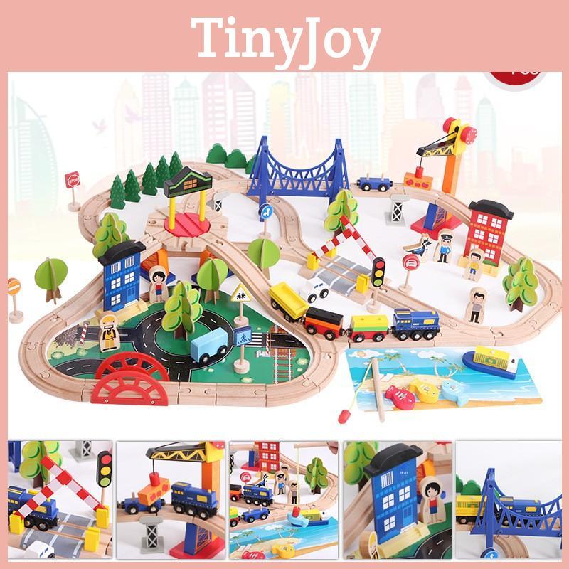 Wooden Track Train Set With 108 Pieces For Kids Educational Playroom