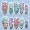 24Pcs Gold Pink Flower Press On Nails Almond Shape Glossy Fake Nails With Pearl Decor Autumn Ballet False Nail Tips