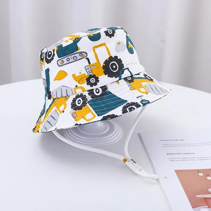 Baby Sun Hat Summer Kids Cartoon Dinosaur Print Soft Cotton Bucket Hat For Girls Boys Panama Beach UV Protection Cap Children
